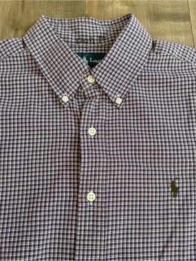 Ralph Lauren Classic Fit Button Up Shirt Large Purple Check Gingham Green Pony